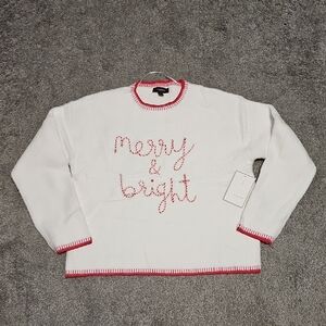 Anthropologie Calligraphie Merry & Bright Christmas Sweater Size L